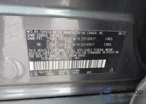 2022 Toyota Rav4 Xle from USA, damaged, VIN 2T3P1RFV7NW277363